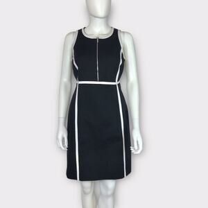 Michael Kors Black & White Shift Dress Zippered Sleeveless Cotton Size 8/Med